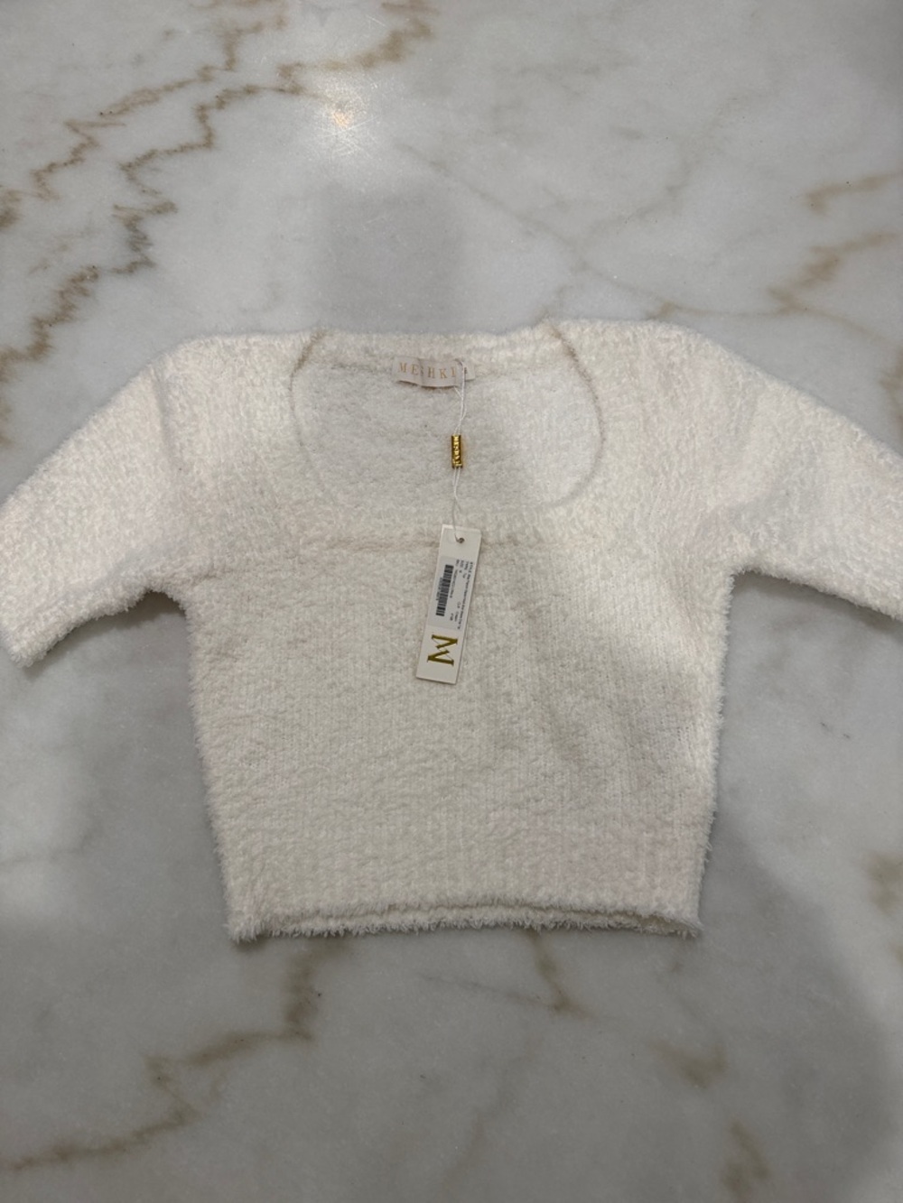 Meshki Cream Textured Scoop Neck Cropped Top